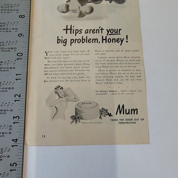 1946 Mum Print Ad Sexy Bikini Pose Perspiration Hips Humor MCM Beauty Branding - Picture 6 of 9